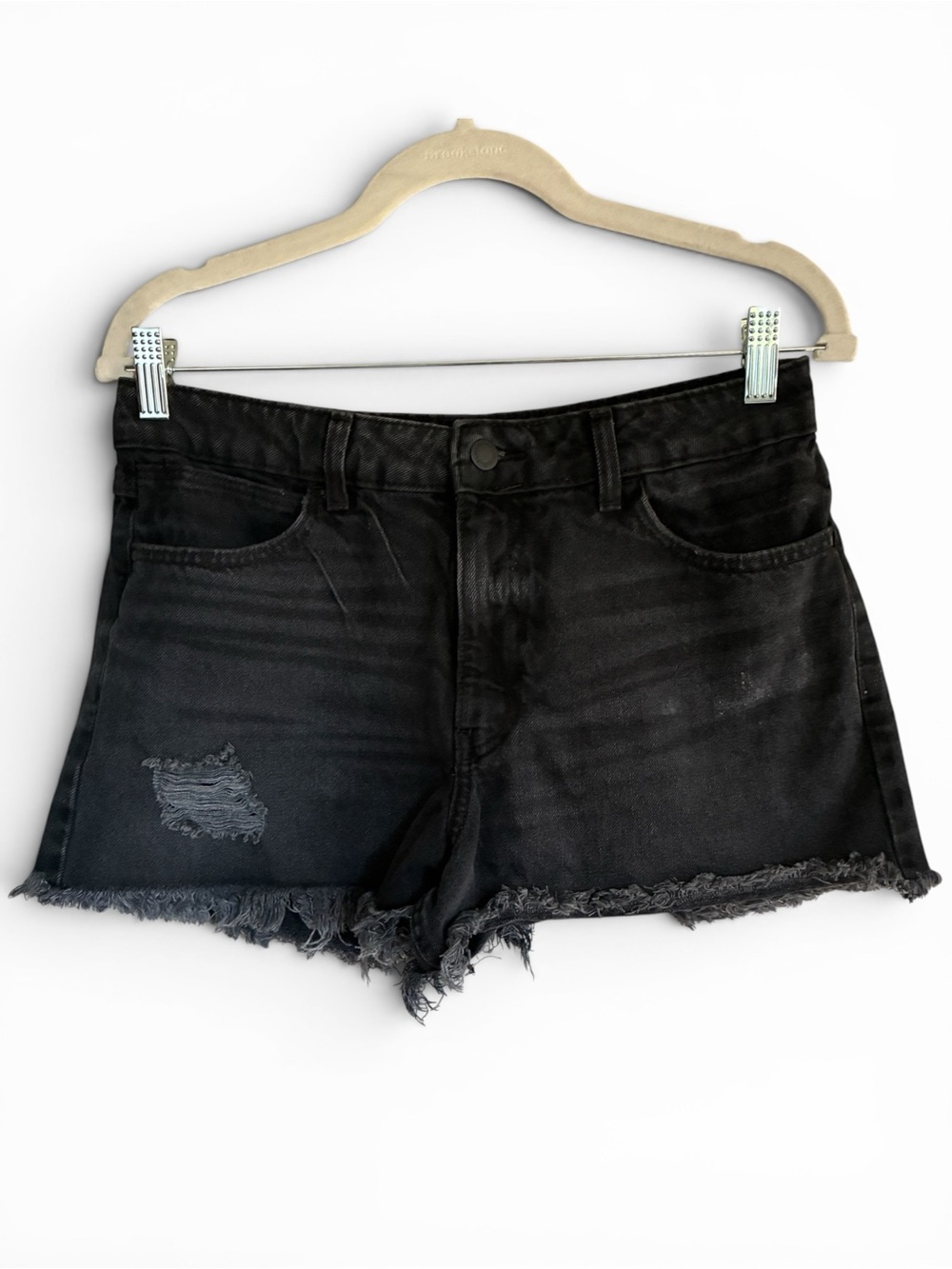 Wrangler Black Grunge High Rise Vintage Distressed Raw Hem Denim Shorts Size 10